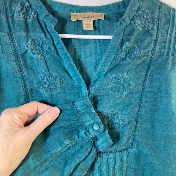 Womens Nine West Vintage America Button Prairie Shirt V Neck Embroidered L - Picture 3 of 8